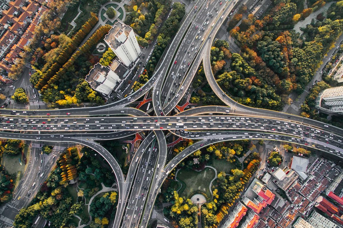 aerial photography of concrete roads
