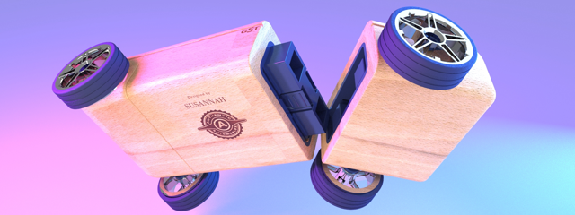 A rendering of a toy car in perspective