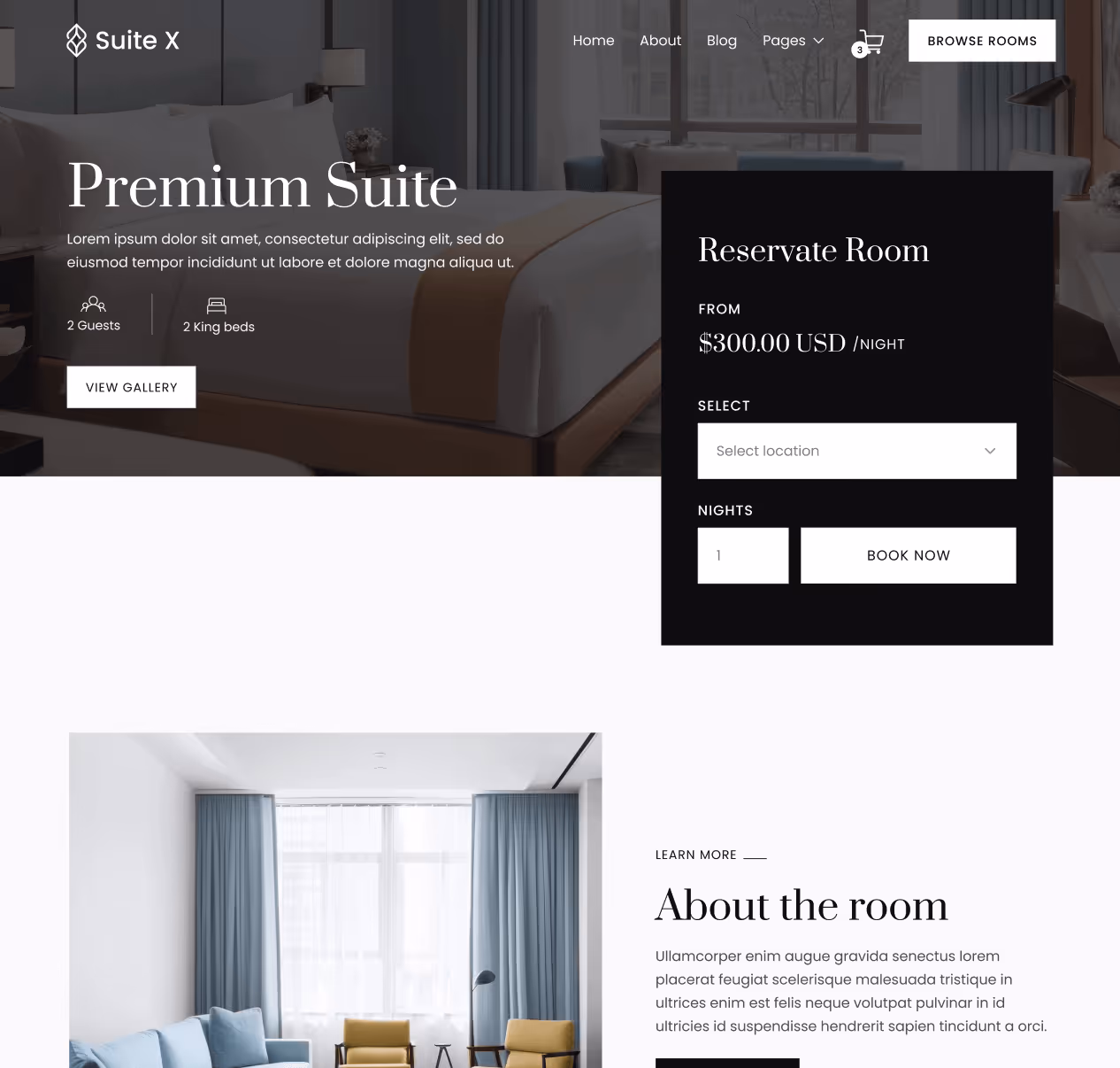 Suite X - Room Single Page - Hotel Webflow Template