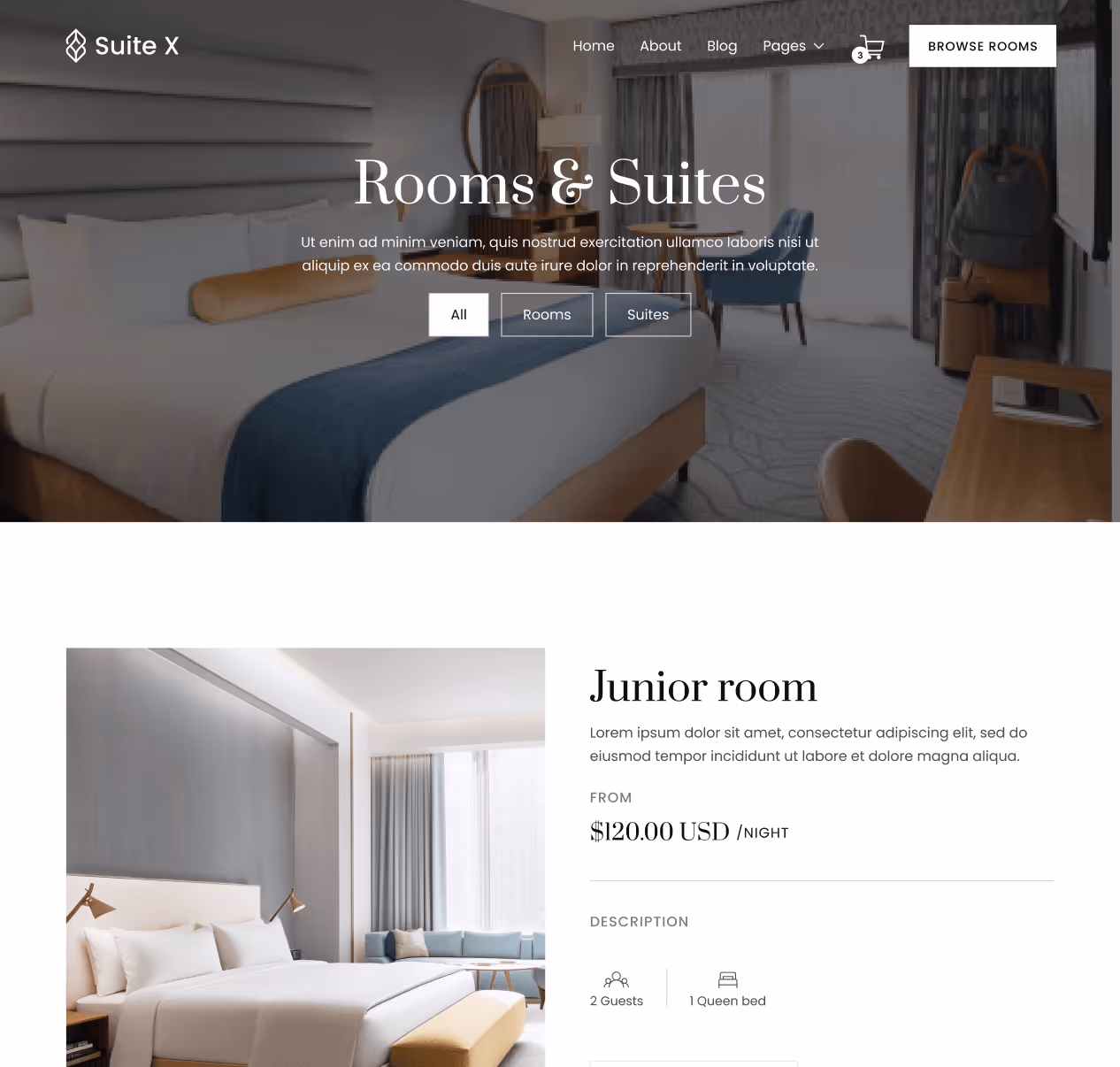 Suite X - Rooms Page - Hotel Webflow Template