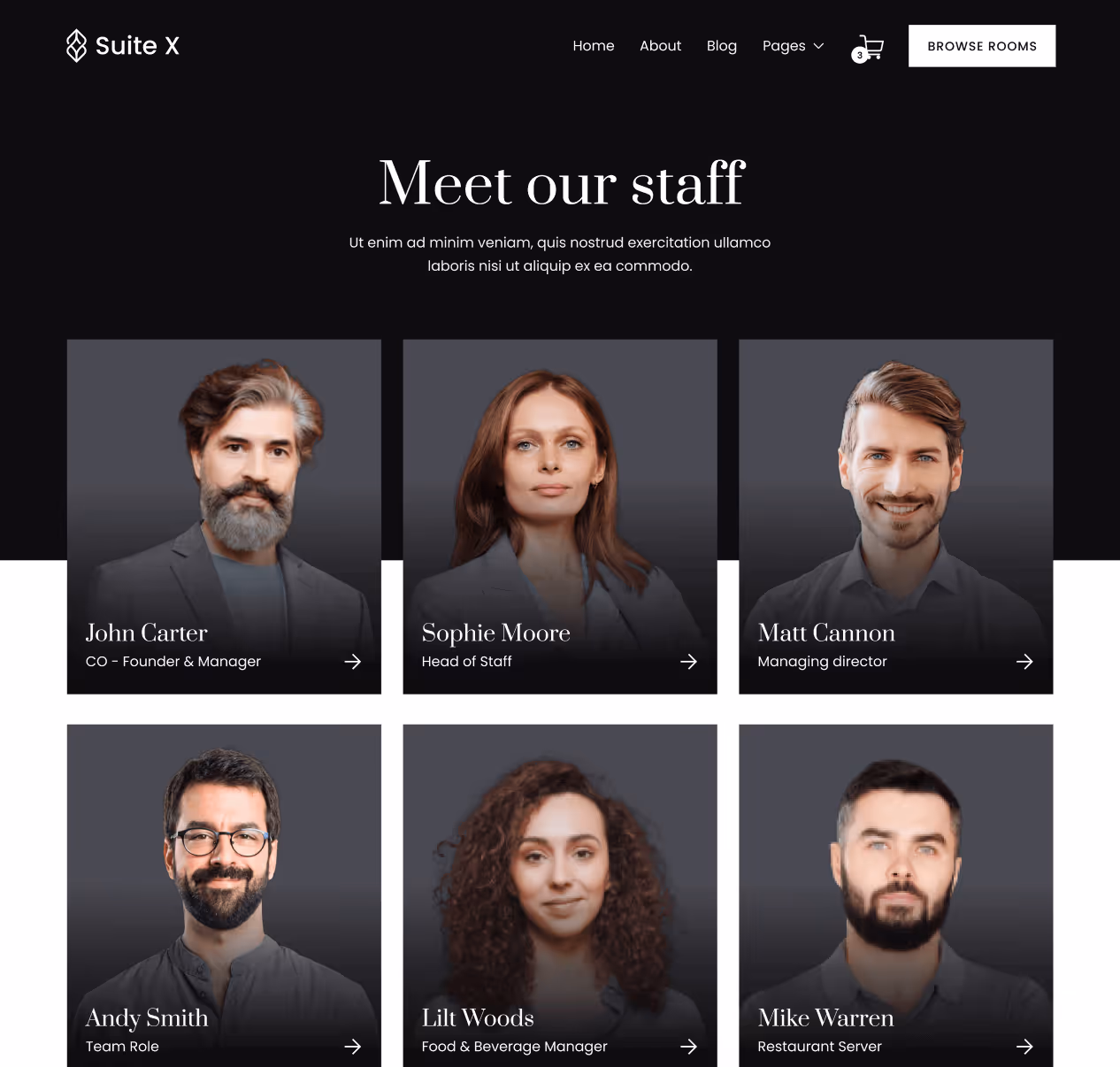 Suite X - Staff Page - Hotel Webflow Template