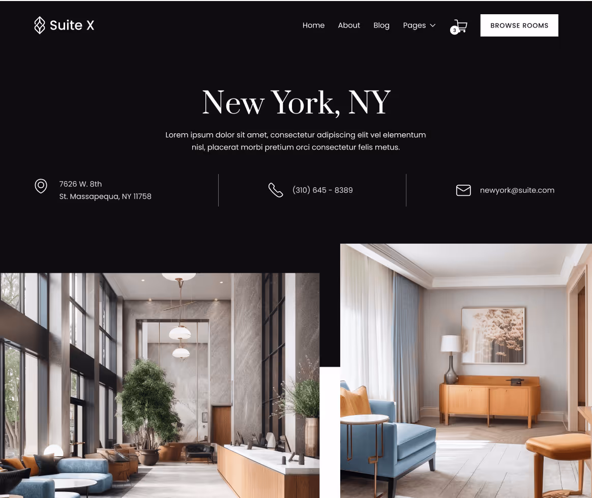 Suite X - Location Single - Page Hotel Webflow Template