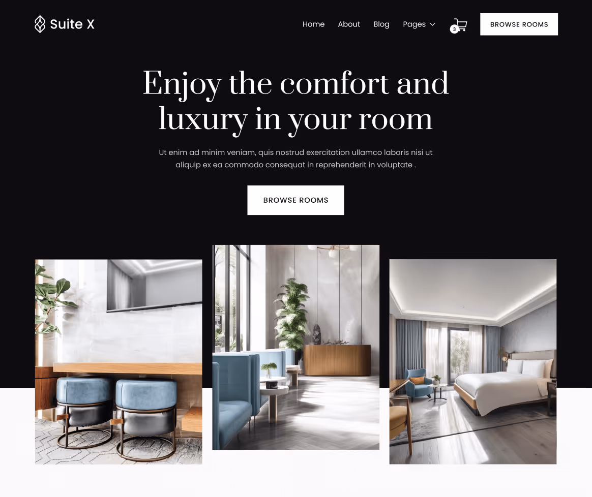 Suite X - Home V1 Page - Hotel Webflow Template