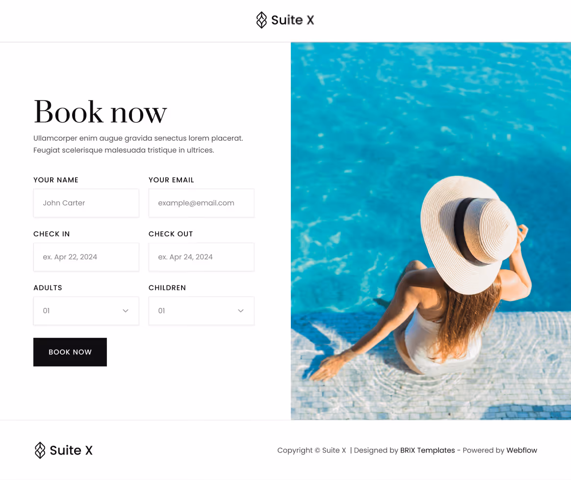 Suite X - Booking Page - Hotel Webflow Template