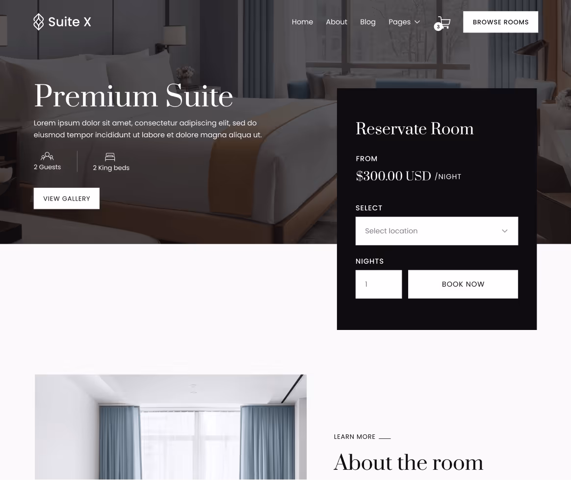 Suite X - Room Single Page - Hotel Webflow Template