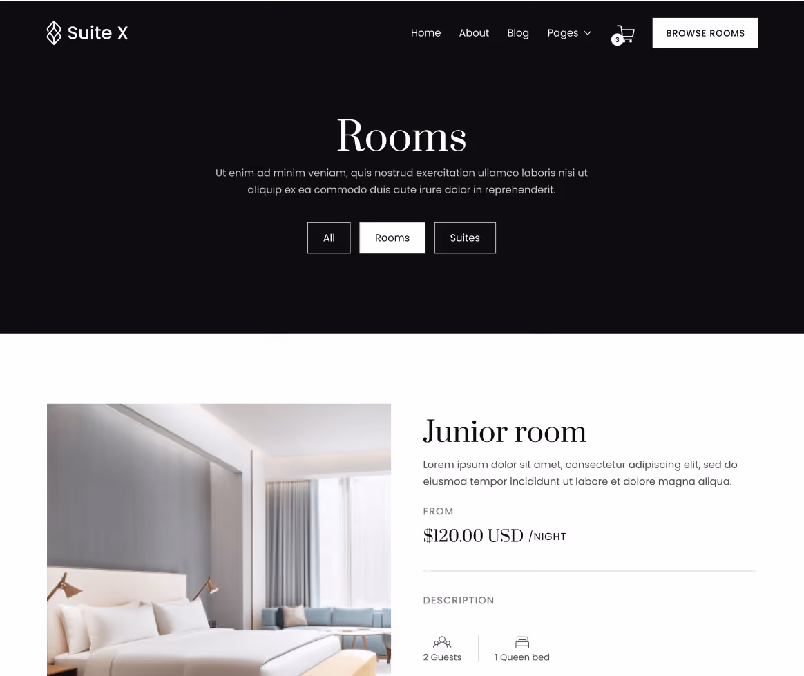 Suite X - Room Category Page - Hotel Webflow Template