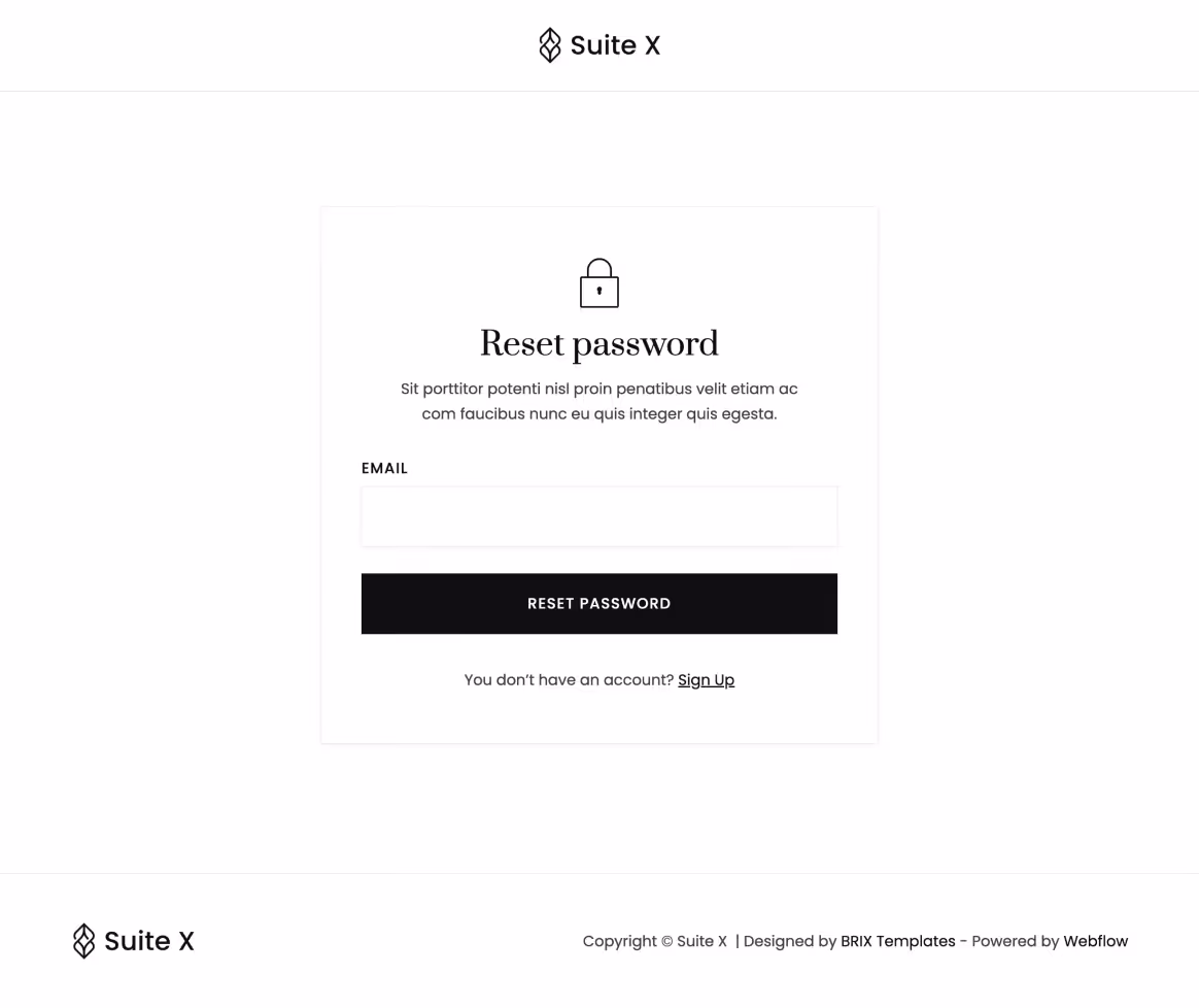 Suite X - Reset Password Page - Hotel Webflow Template