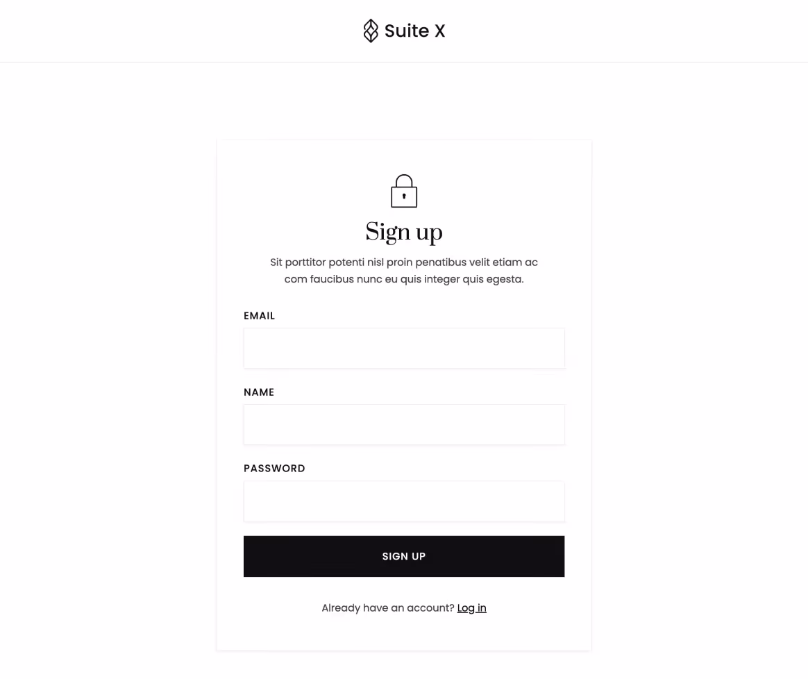 Suite X - Sign Up Page - Hotel Webflow Template