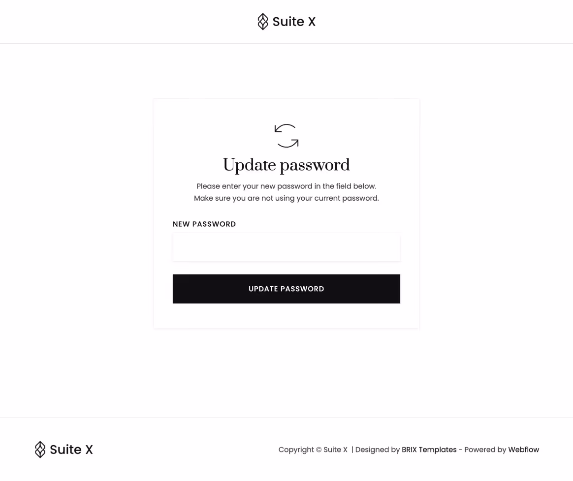 Suite X - Update Password Page - Hotel Webflow Template