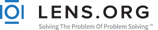 Lens.org logo with blue icon and tagline