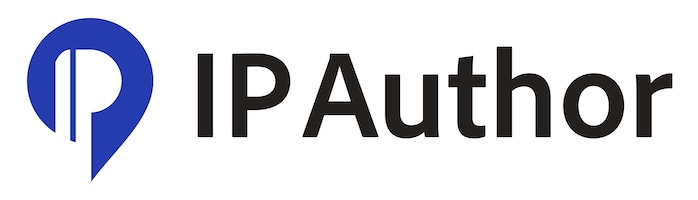 IP Author logo with blue icon and text