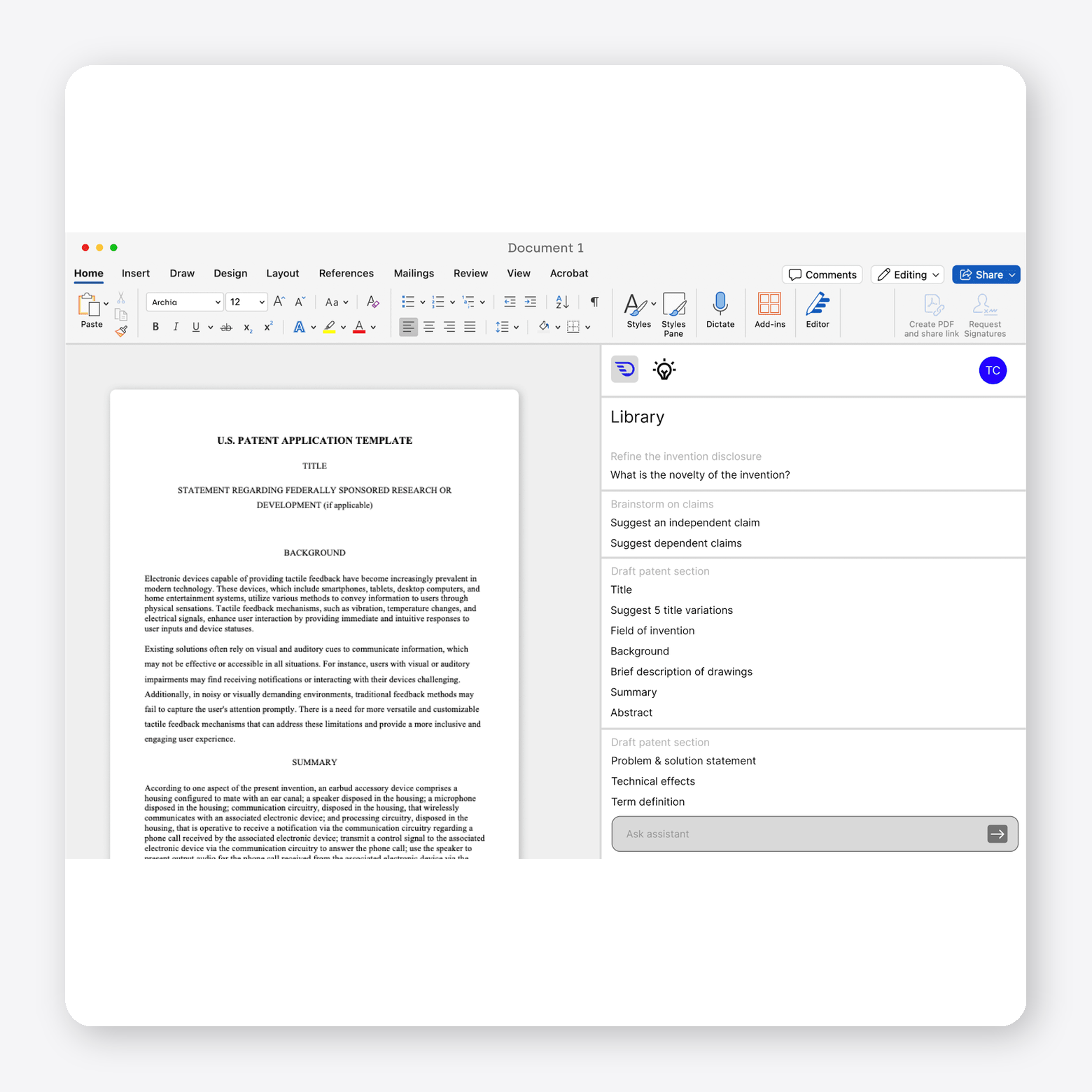 deepip-patent-drafting-word-interface