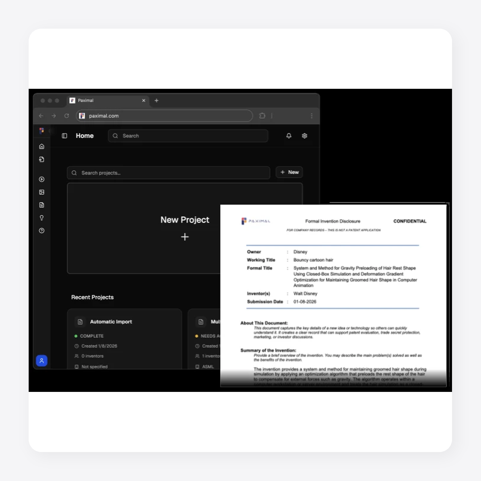 Paximal patent application drafting interface