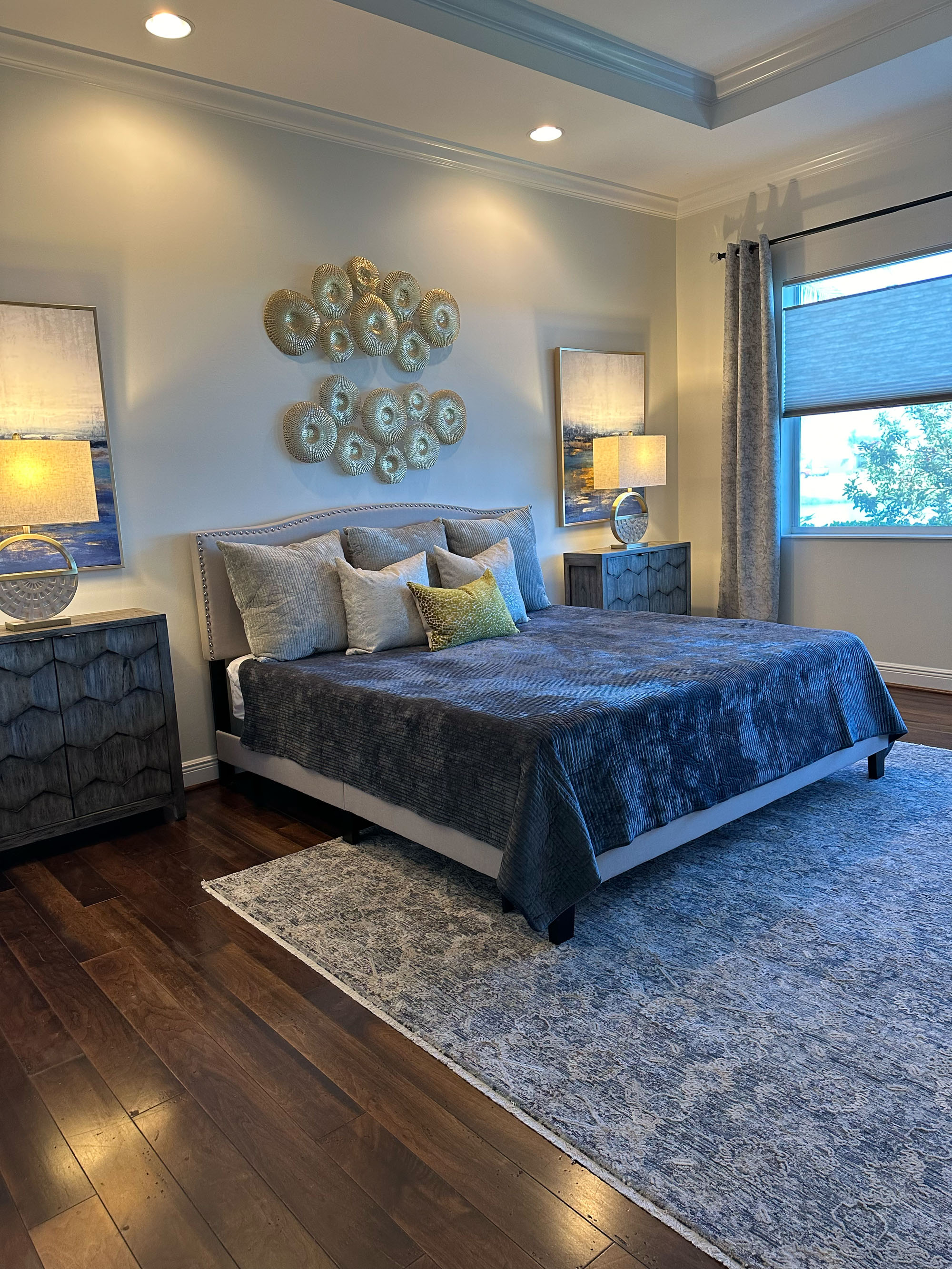 Staged Bradenton living room with modern coastal decor