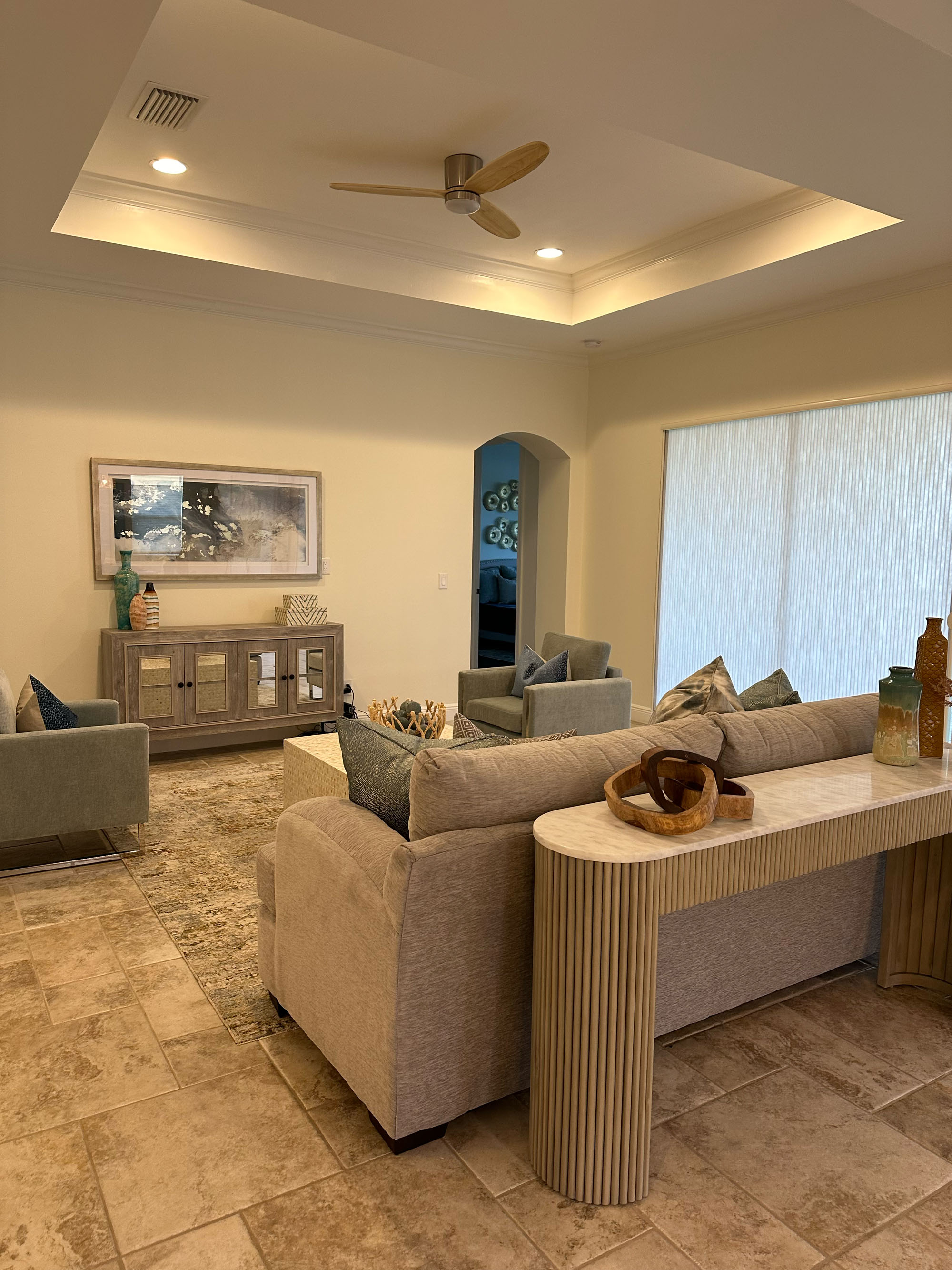 Modern living room staged with stylish furniture and decor to attract home buyers quickly and boost sale appeal