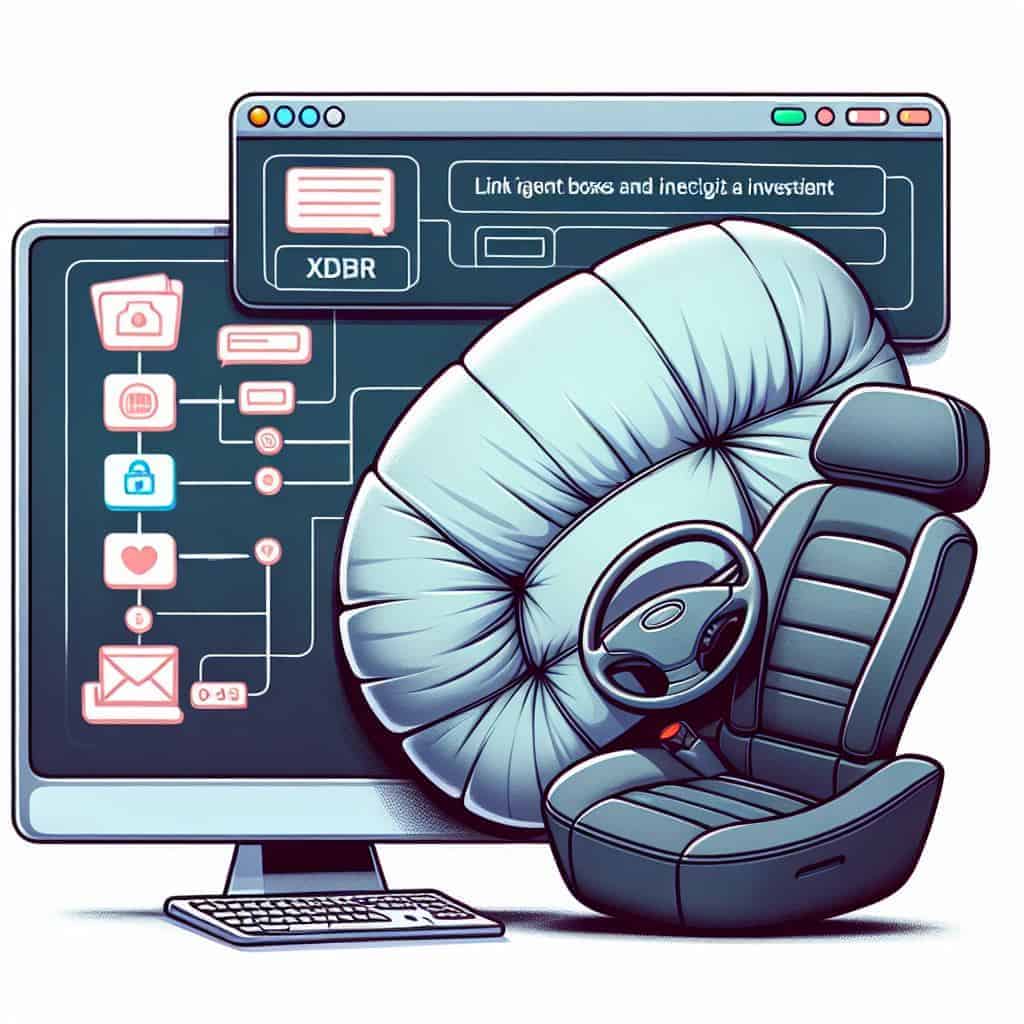 Computer screen with car seat showing data flow and digital automotive interface
