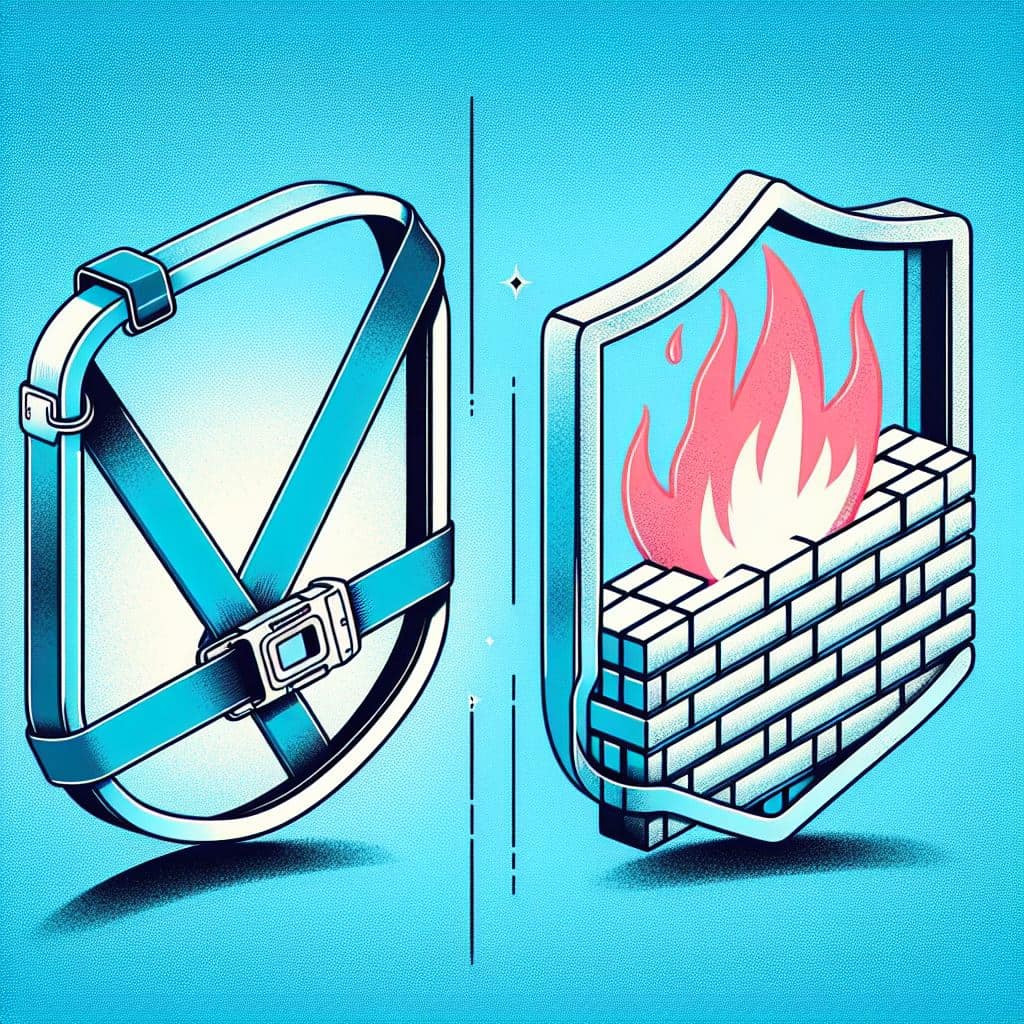 Cybersecurity concept with harness and firewall shield