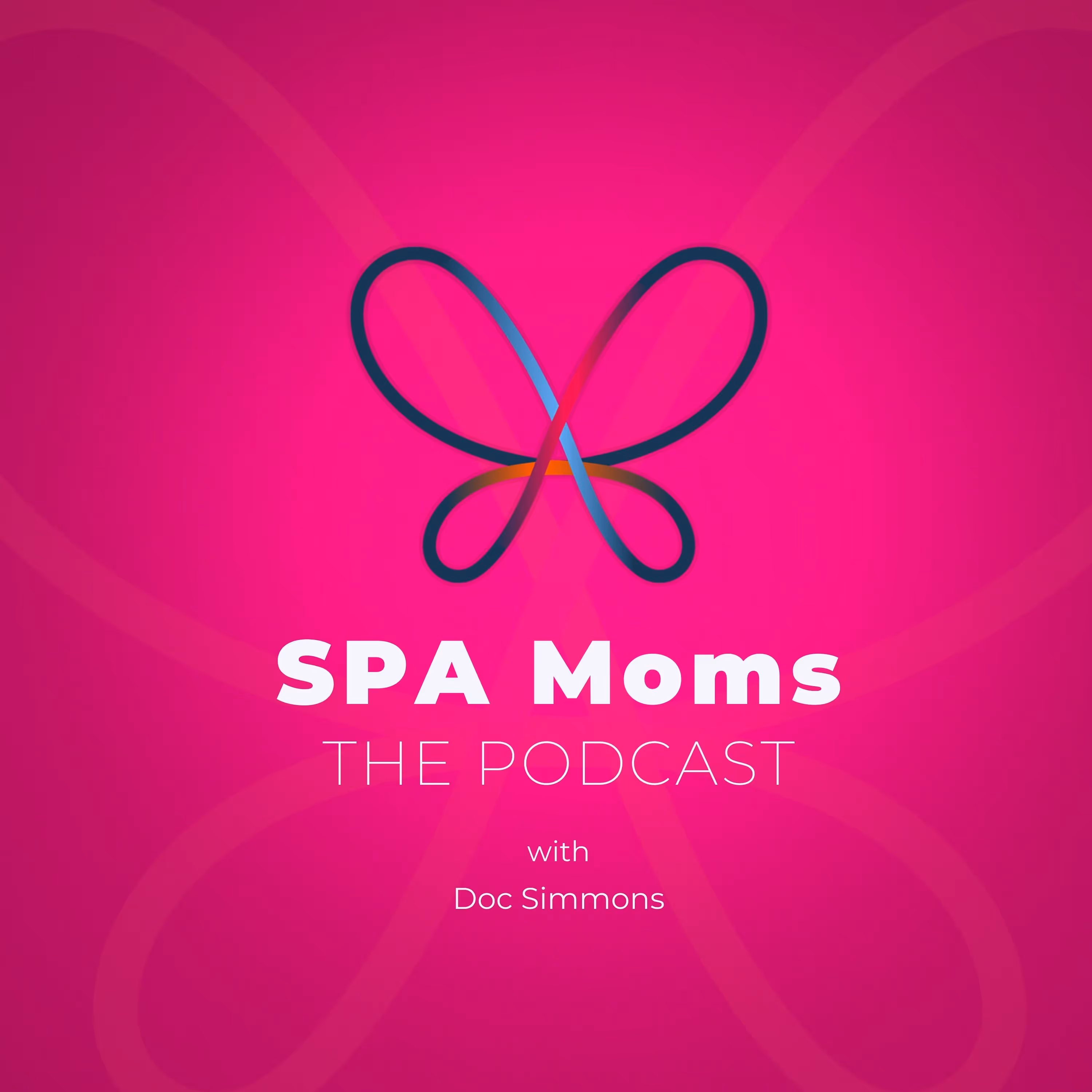 The cover for the spa mom's podact, with a butterfly on the front and a pink background