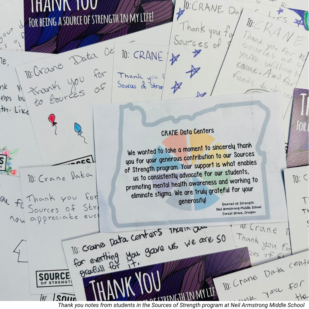 Thank you notes from students in the Sources of Strength program at Neil Armstrong Middle School