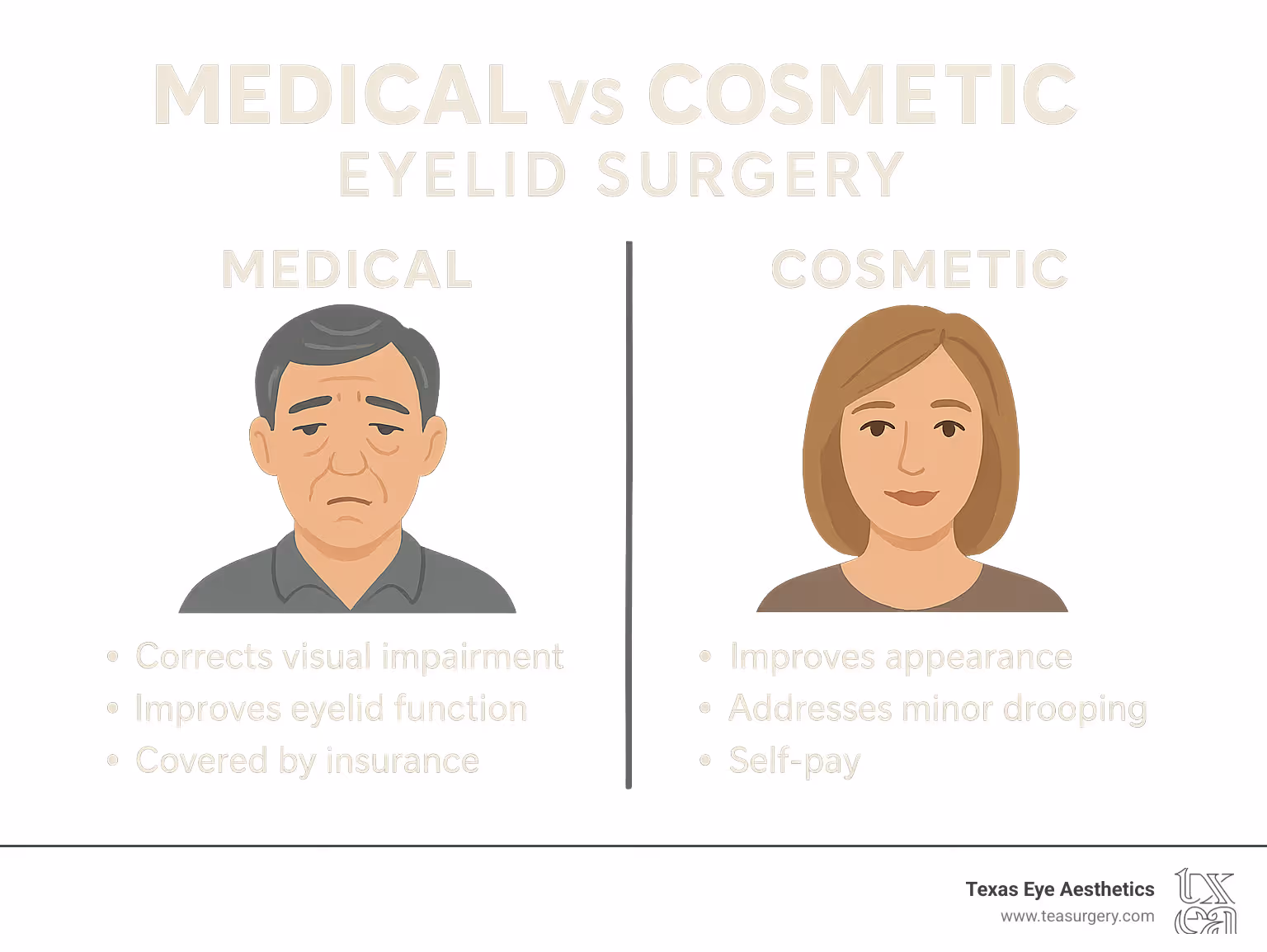 Medical vs cosmetic eyelid surgery comparison - is ptosis surgery covered by insurance infographic