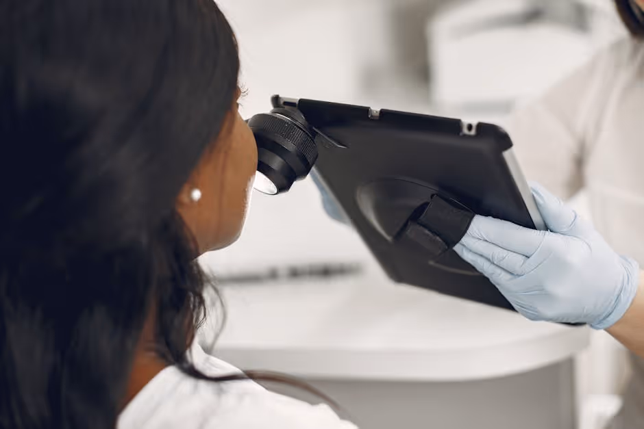 a dermatologist examining a patient's scalp - female pattern baldness treatment