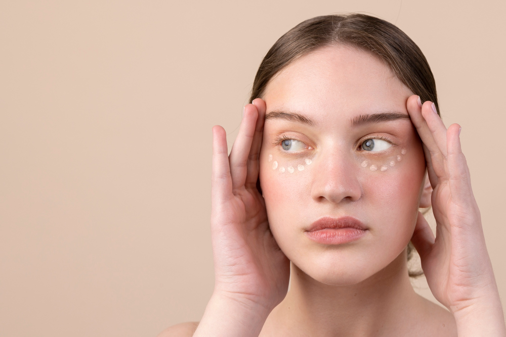 Patient examining sudden change in eyelid position in mirror