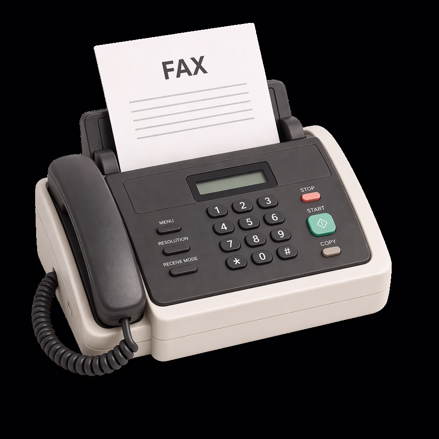 Illustration of a fax machine receiving a prior authorization request