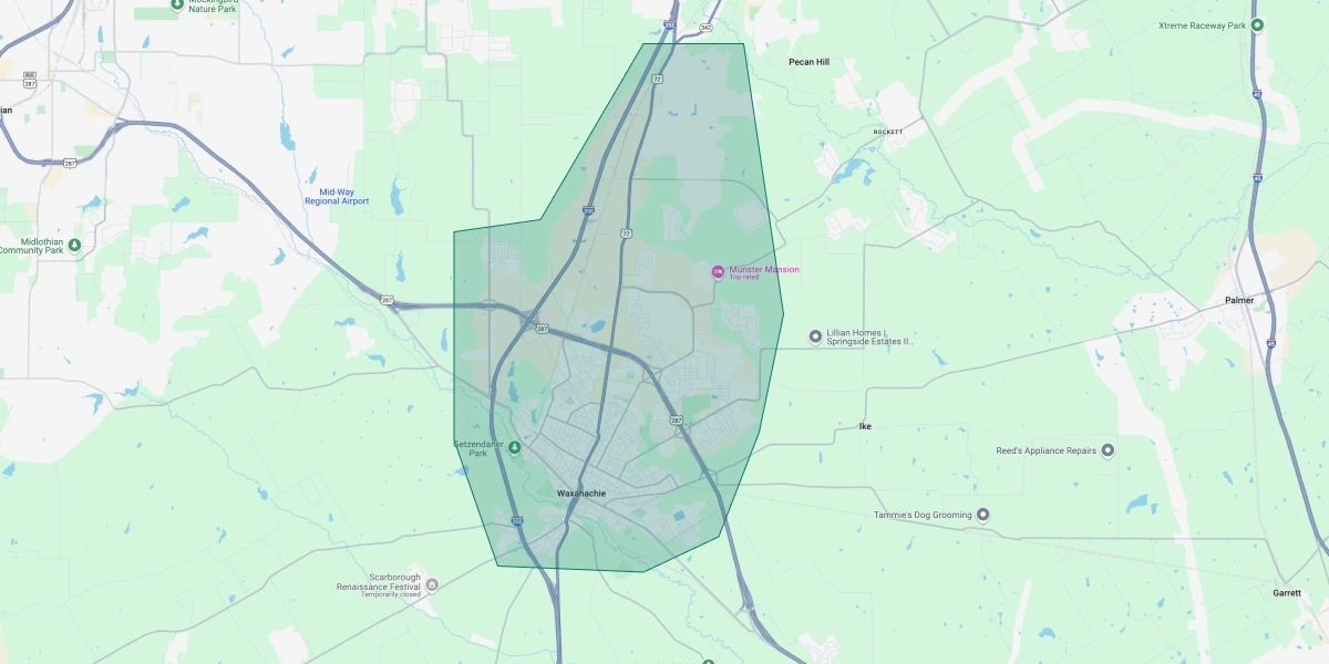 Map of Dallas showing our coverage area around the DFW metroplex