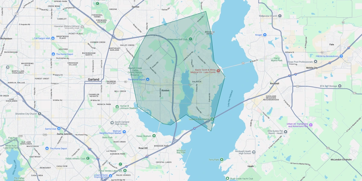 Map of Dallas showing our coverage area around the DFW metroplex