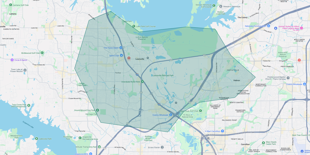 Map of Dallas showing our coverage area around the DFW metroplex