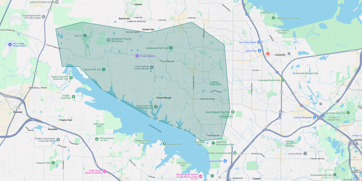 Map of Dallas showing our coverage area around the DFW metroplex