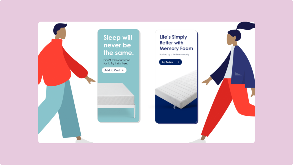 Two promotions advertising for the same product (a mattress) but with two different strategies aiming at different people.