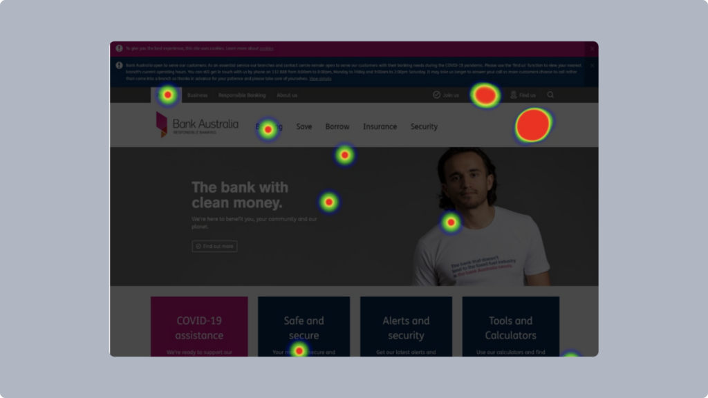 Screenshot of a website displaying where users click the most.