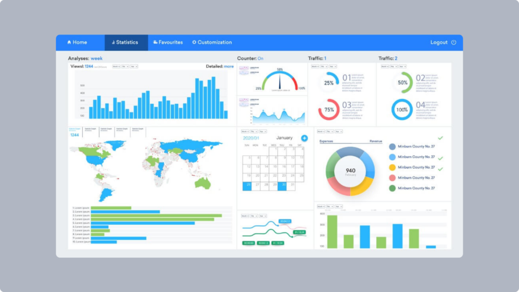 Screenshot: Statistical view of Website Dashboard
