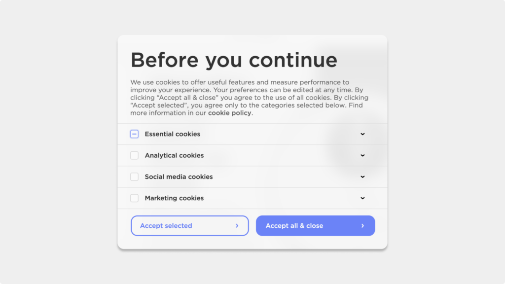 Screenshot of Withings cookie page.