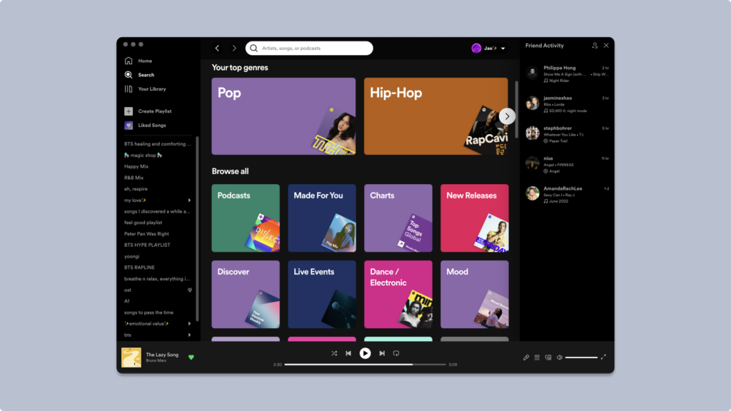 Screenshot of Spotify search page on computer app.