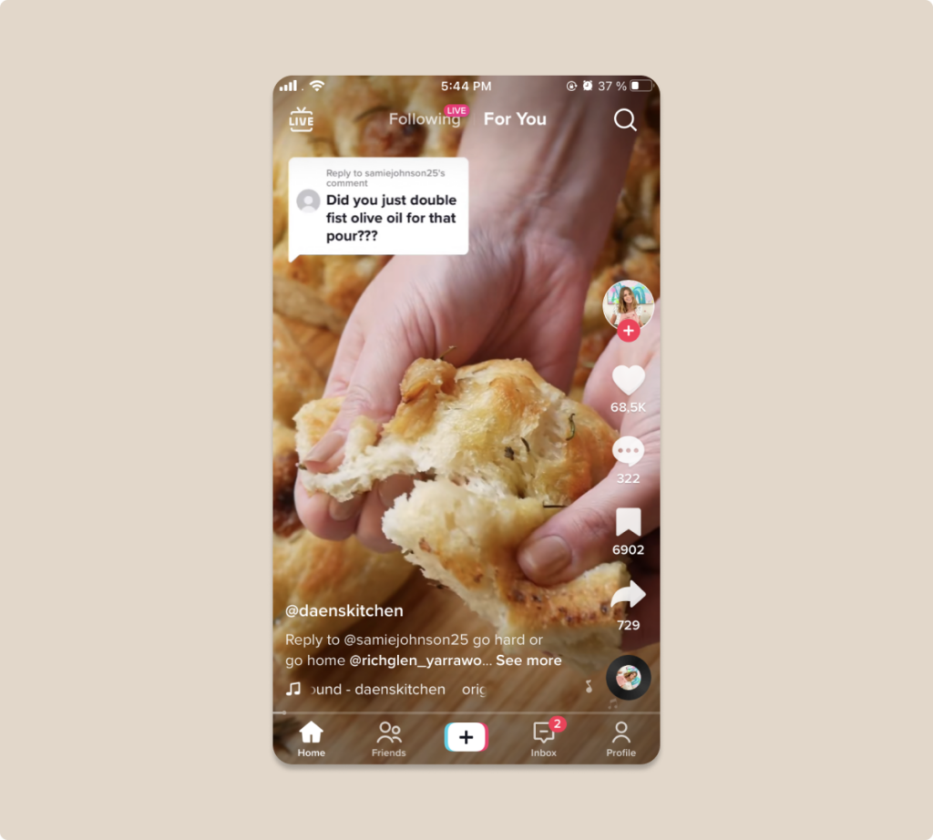 Screenshot of Tik Tok For You page.