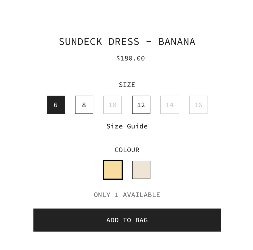 Zulu & Zephyr site displaying "Only 1 available" on product page, fuelling the idea of scarcity