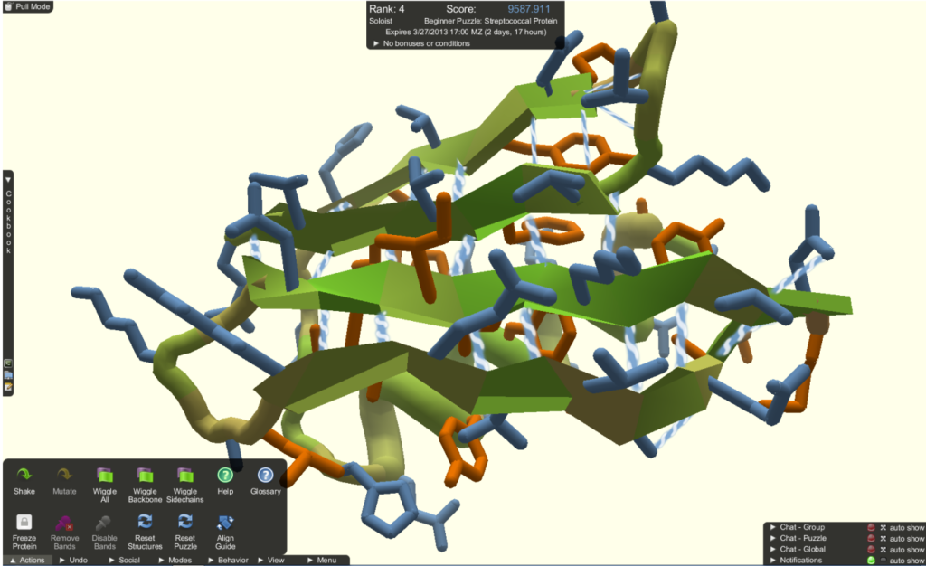 Screenshot of Foldit's puzzle solving