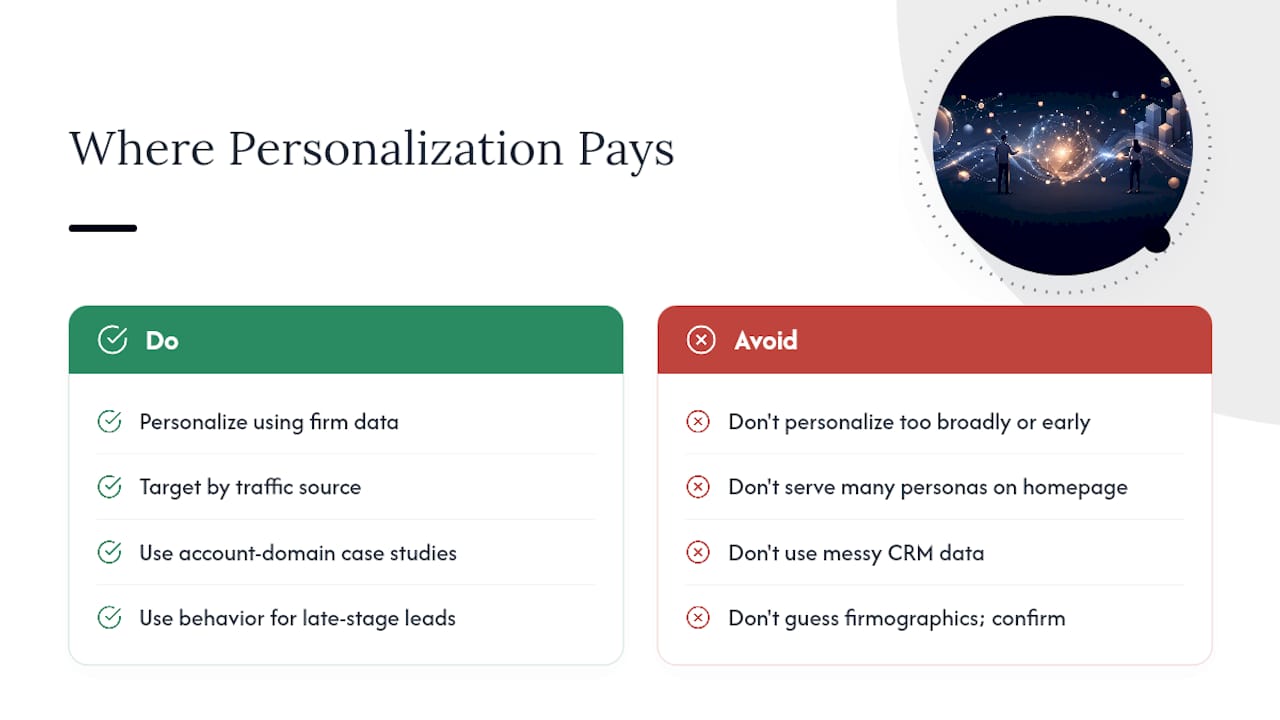 Where Personalization Actually Pays Off on a SaaS Site — overview diagram
