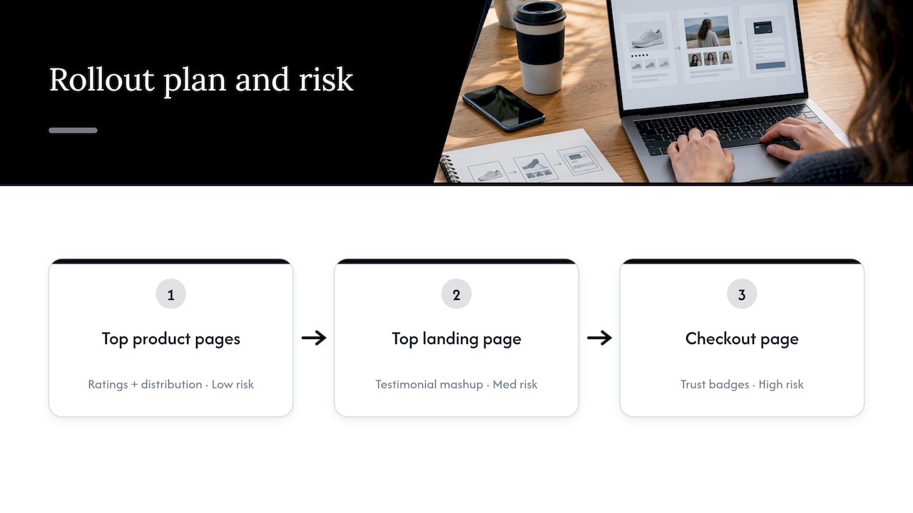 Three-stage social proof rollout sequence