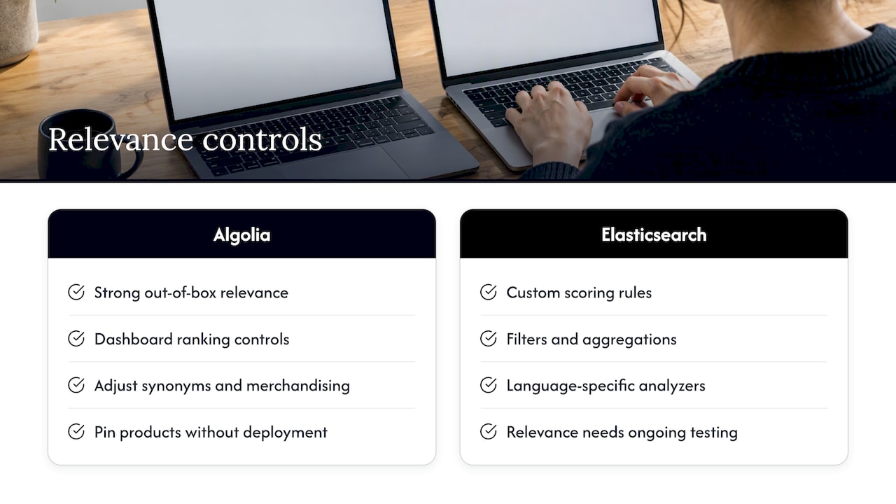 Algolia and Elasticsearch relevance capabilities compared