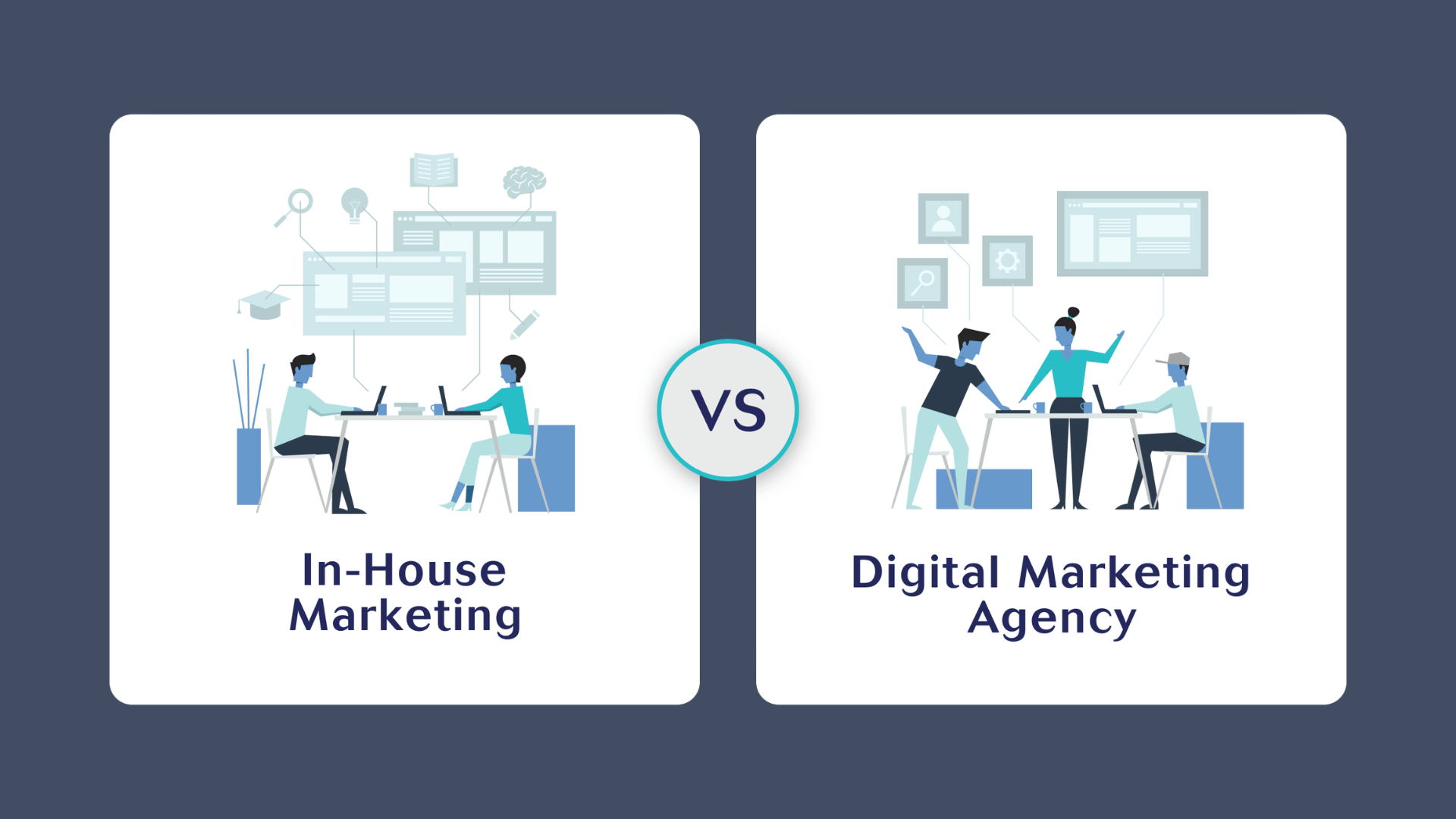 Sketched design details framing an in-house and agency design comparison title