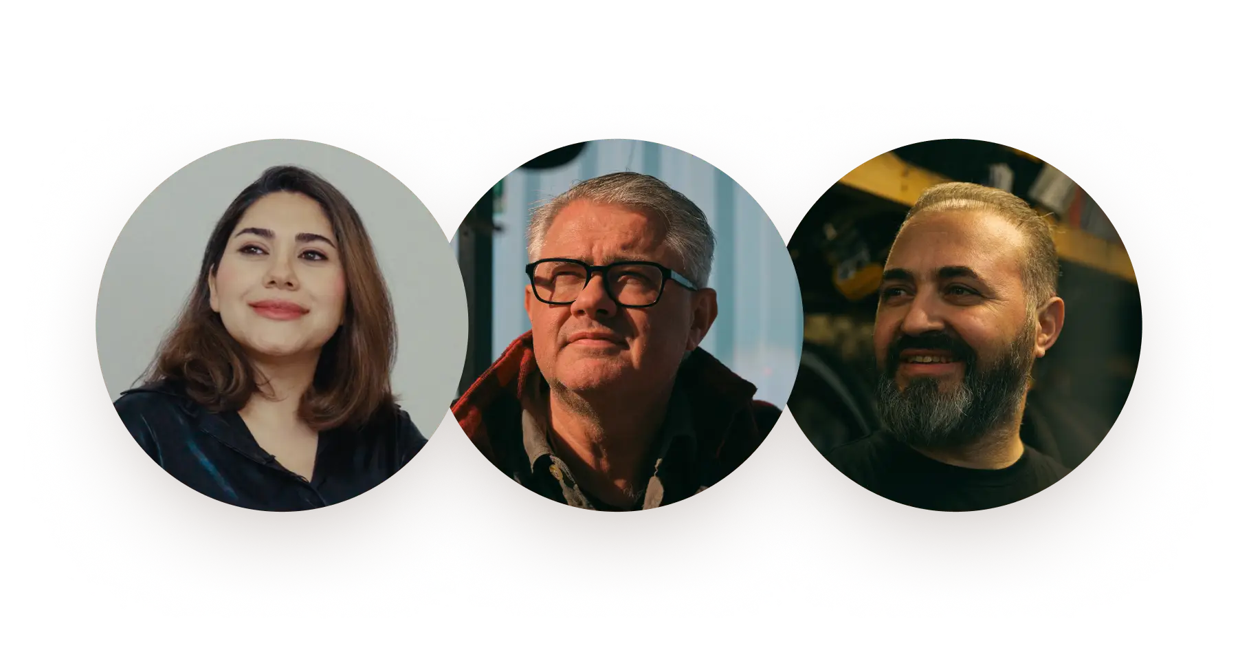 A woman and three men are shown in a circle.