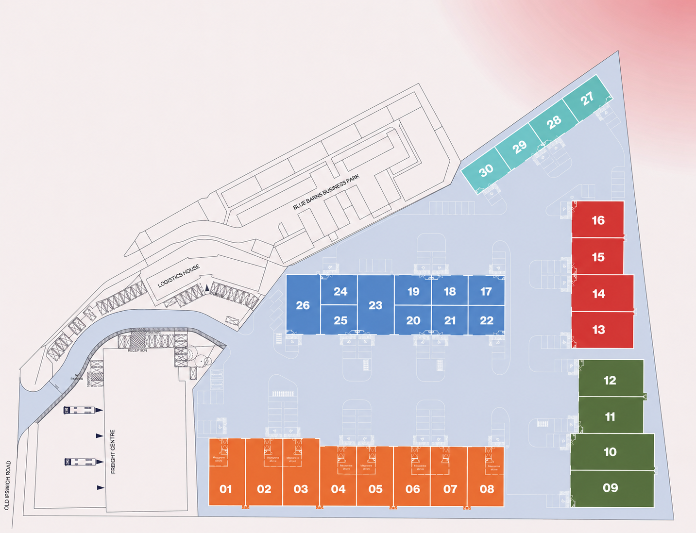 Indicative site plan of Systematic Business Park in Colchester showing Blocks A, B, C, D and E