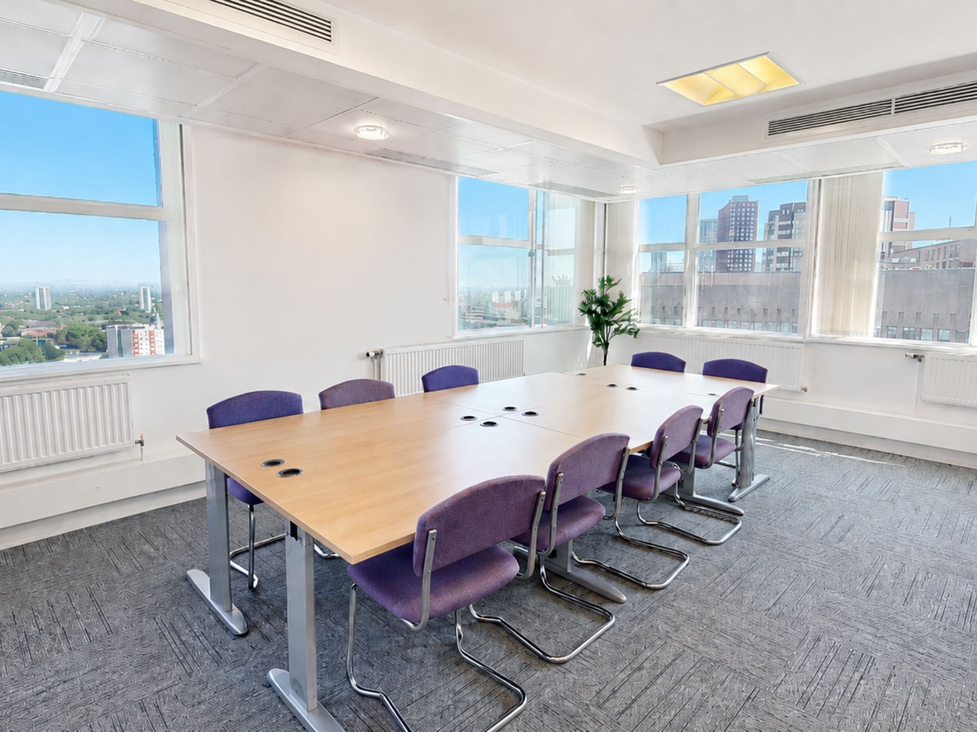 Meeting room at Cobalt Square in Birmingham with large windows and views across Edgbaston