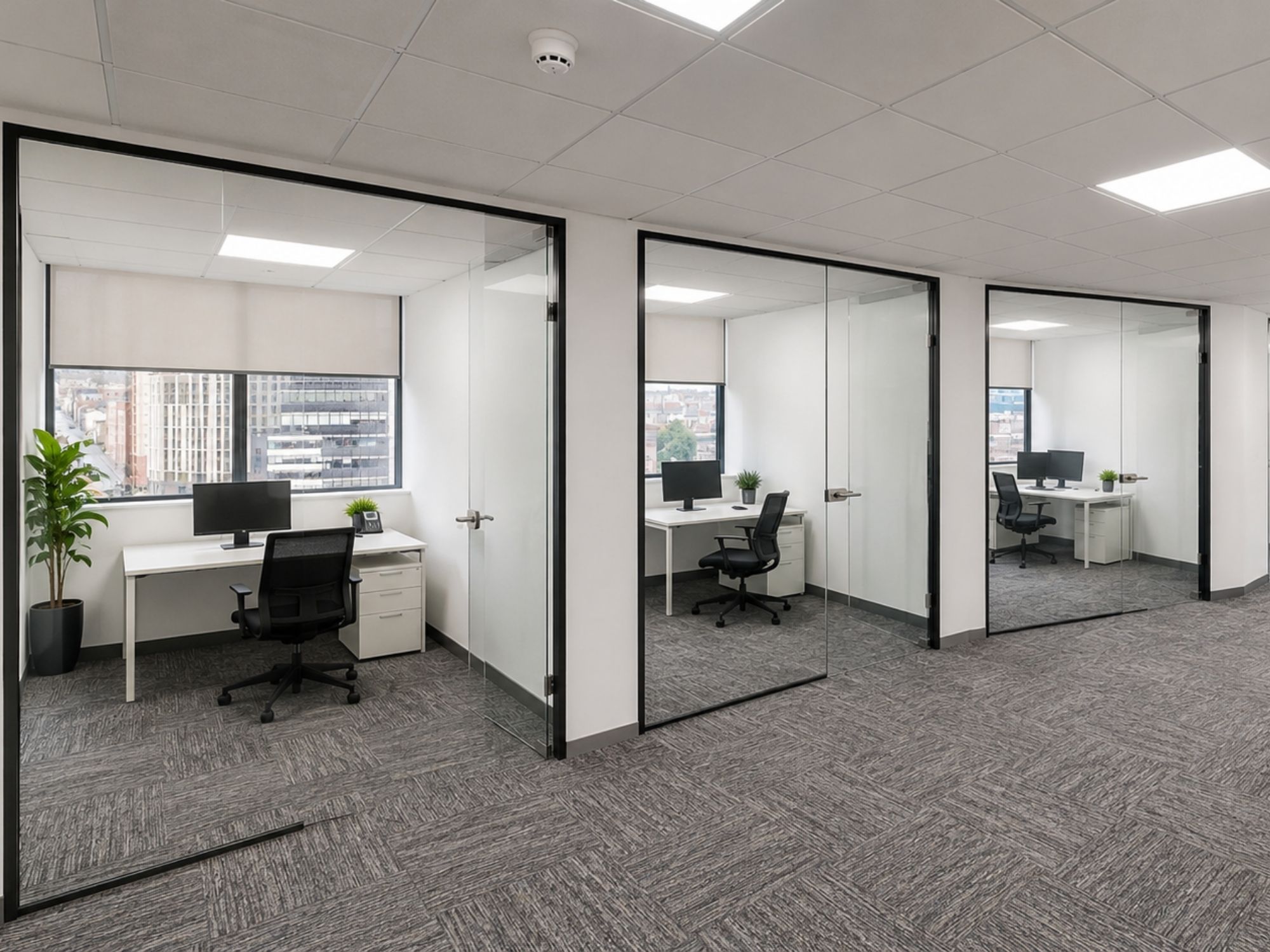 Planned glass-fronted serviced office suites at St James House in Sheffield