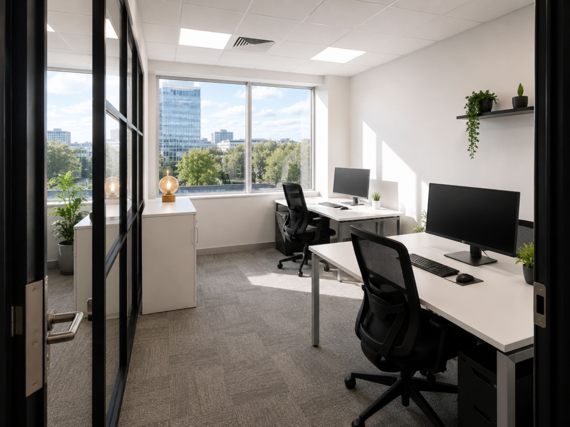 Planned serviced office suite with workstations and Sheffield city views at St James House