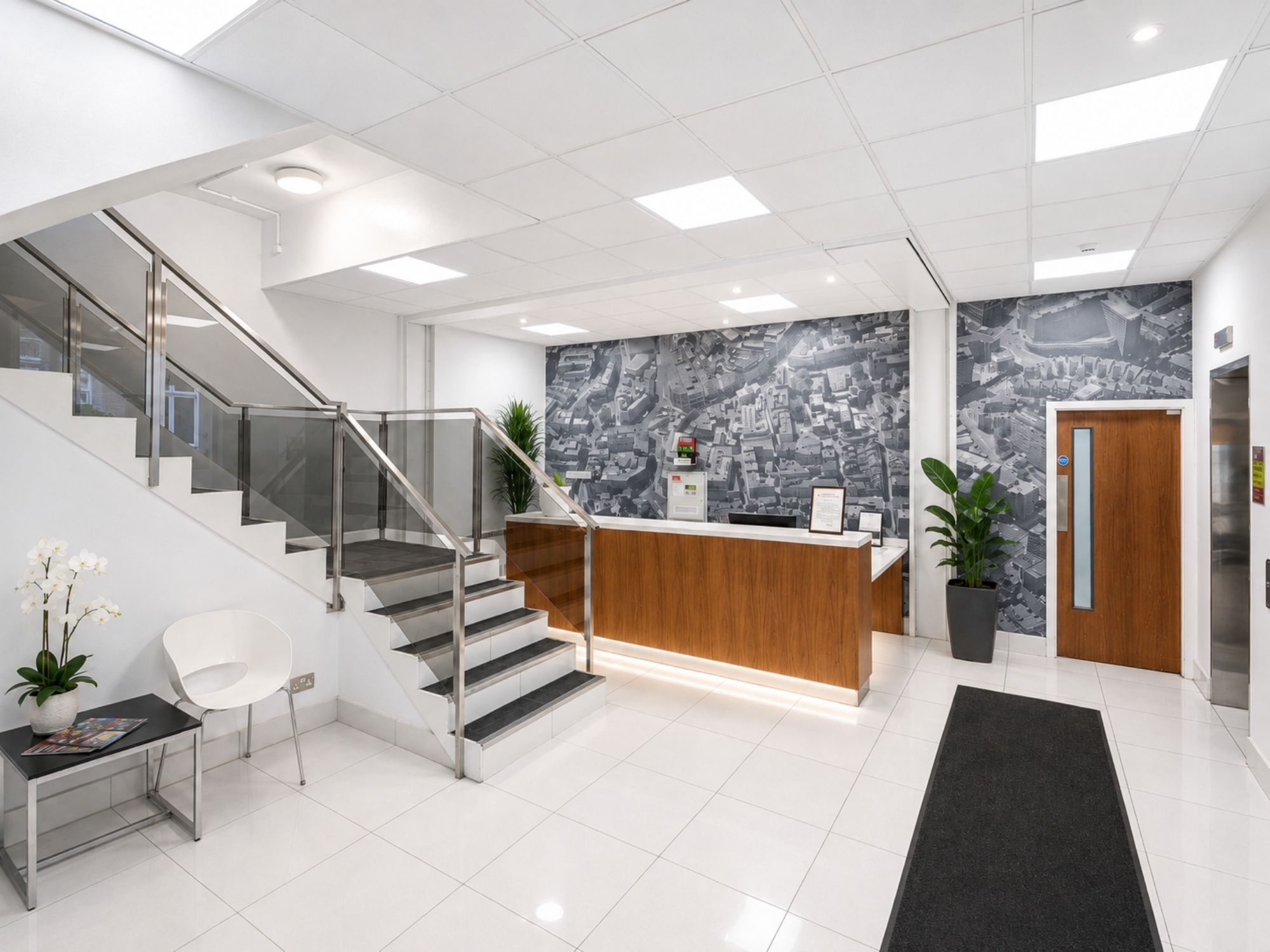 Bright reception and entrance at St James House in Sheffield