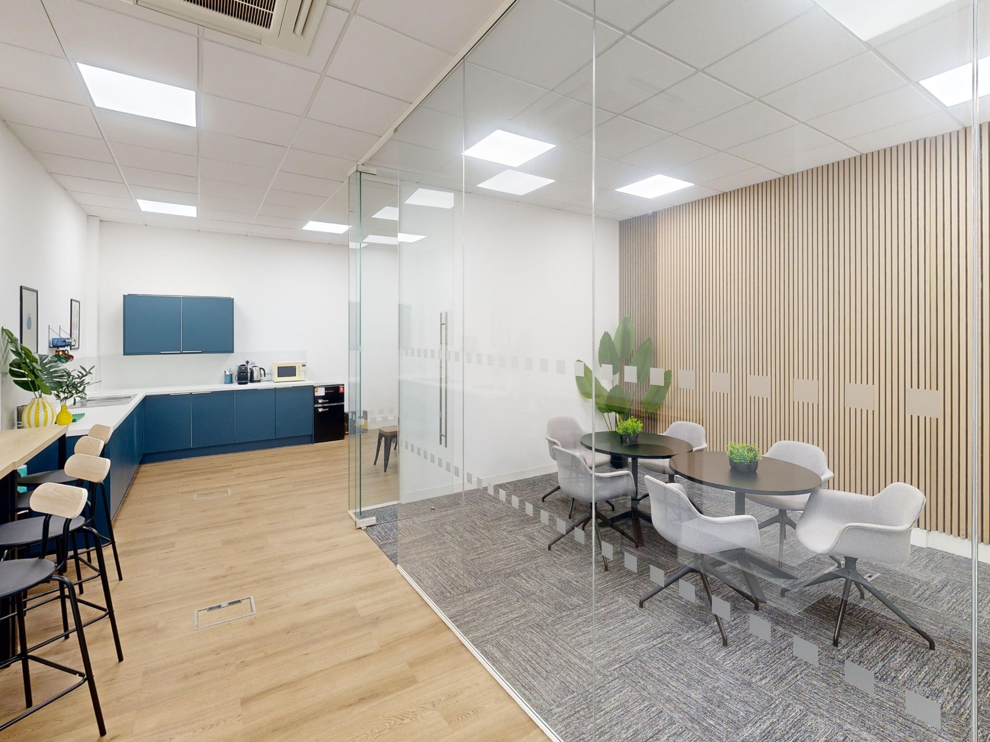 Communal kitchen and meeting space at St James House in Sheffield